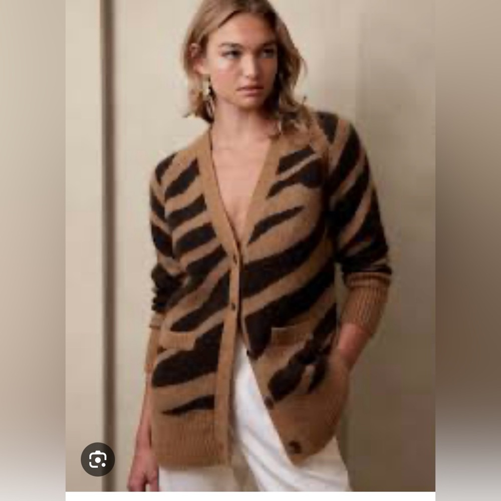 Banana Republic Tan and Black Striped Cardigan